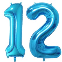 40 Inch Blue Foil 12 Helium Jumbo Digital Number Balloons,Blown Up With Helium,  - £15.79 GBP