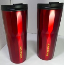 Starbucks 2 Tumbler 16 oz Stainless steel Red Faceted MIC 2018 With Box &amp;.sku ,N - £365.38 GBP