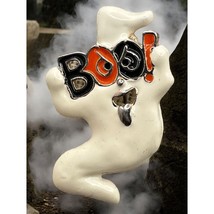 Vintage Halloween Ghost Pin Spooky Boo Brooch White Silver Tone 2&quot; Enamel - £13.51 GBP