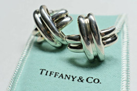 Tiffany &amp; Co Picasso Solid Silver Signature X Cross Kiss Earrings Pierced - $381.15