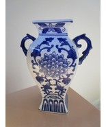 BLUE SCROLL COLLECTION CHINESE VASE BLUE AND WHITE 2 HANDLES 9&quot; RARE - $1,167.44 MXN