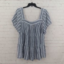 Terra &amp; Sky Top Womens 2X 20W 22W Blue Striped Linen Blend Flutter Tiered Boho - $15.99