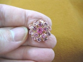 (bb600-10) two tone pink rhinestone crystal ornate flower gold tone brooch pin - £9.77 GBP