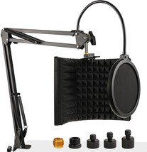 Microphone Isolation Shield with Mic Stand and Pop Filter, Foldable Sound Shield - £41.55 GBP