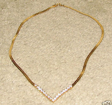 Vintage Costume Jewelry Goldtone &amp; Rhinestone Necklace - £6.34 GBP