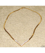 Vintage Costume Jewelry Goldtone &amp; Rhinestone Necklace - £6.35 GBP