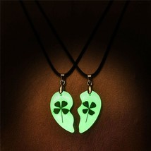 2pcs Men Women Green Luminous Jewelry Glowing In The Dark Heart Pendant Necklace - £7.60 GBP