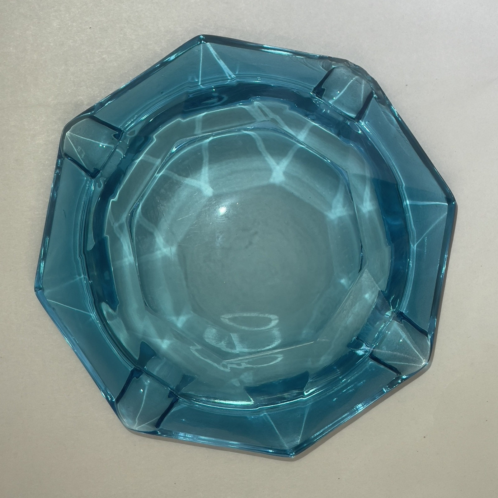 Vintage Mid-Century Octagonal Ashtray Hazel Atlas Capri Aqua Blue Glass MCM - £18.61 GBP