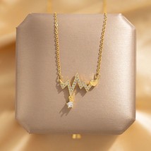 14K Gold Heart Line Solitaire Necklace- 925 Silver, gift, small, gems, zigzag - $52.32