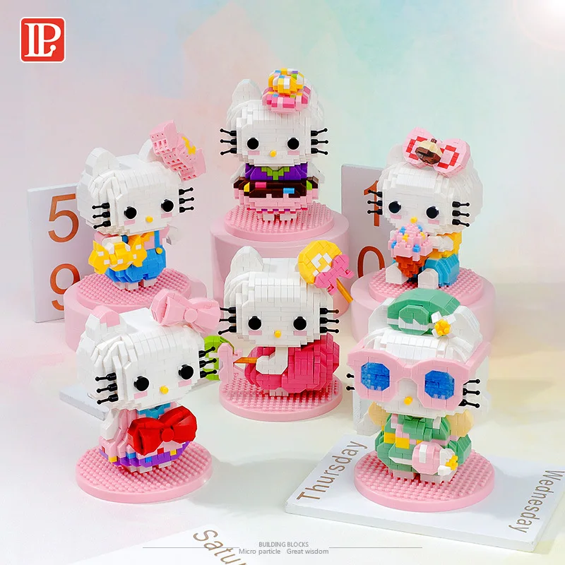 Kawaii Hello Kitty Micro Building Block Cartoon Summer Ice Cream Cat Figure 3D - £18.08 GBP+