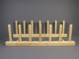 Wooden Plate Stand Display Organizing 6 Slots 11&quot; x 4.75&quot; x 3.5&quot; Clean - $10.77