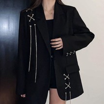 KOSAHIKI Harajuku Women Jackets Black Punk Hip Hop Solid Vintage Blazer Coats Wo - £54.60 GBP