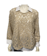 Alfred Dunner Mock 2-Piece Beige Lace and White Top Women&#39;s 18 - $16.93 CAD