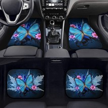 Blue Butterfly Flower 4-Piece Car Floor Mats Front and Rear Rubber Backing Carpe - £58.96 GBP