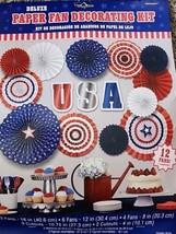 Independence Day Patriotic Deluxe Paper Fan Decoration Kit 12 Pieces Par... - £9.75 GBP