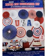 Independence Day Patriotic Deluxe Paper Fan Decoration Kit 12 Pieces Par... - £9.80 GBP