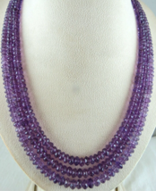 Natural Amethyst Beads Faceted Round 3 String 505 Carats Gemstone Necklace - £151.87 GBP