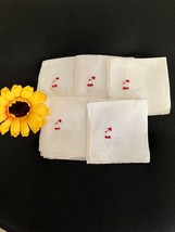 5 Vtg Madeira ? Linen Cocktail Tea Napkins Embroidered Roosters Openwork Hem Bar - £12.59 GBP