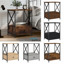 Industrial Wooden Bedside Table Cabinet Side Sofa Tables Nightstand With Drawer - £56.50 GBP+
