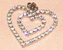 Vintage Costume Jewelry Double Heart Rhinestone Pendant - $6.95