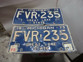 1973 MICHIGAN STATE LICENSE PLATES MATCHED SET FVR-235 FORD CHEVY PONTIA... - $19.55