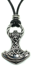 Thors Hammer Necklace Viking Pendant Celtic Knot Norse Beaded Torque Tie Cord - £4.94 GBP