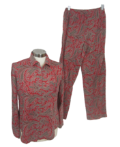 Ralph Lauren Pajama Set Womens Paisley flannel Small red 2 piece shirt p... - $39.59