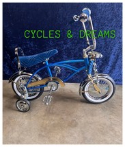 12&quot; Custom Lowrider Bike In Blue, Gold 7 Chrome, 52 Spokes Wheels, Twisted Parts - £672.65 GBP