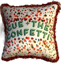 Hobby Lobby Pillow Cue The Confetti Fringes Orange Red Teal Teen Party NEW Toss - £18.48 GBP