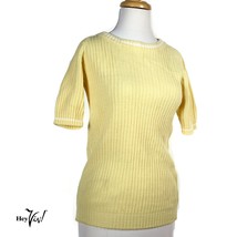 Vintage Deadstock Yellow w Stripe Pullover Short Sleeve Sweater Size M - Hey Viv - £30.36 GBP