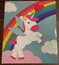 2pc Rainbow Flying Winged UNICORN Pony GIFT BAGS Glitter Clouds Stars 10&quot;x12&quot;x5&quot; - £7.80 GBP