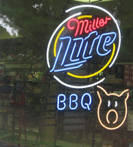 New Miller Lite Best BBQ Barbecue Pig Chef Beer Pub Bar Neon Sign 24&quot;x20&quot; - £196.64 GBP