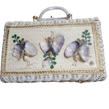Vintage 50s Atlas Wicker Straw Seashell Handbag Lucite Handles White *READ - £39.37 GBP