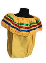 Yellow Women Size L Off-Shoulder Ruffle Top Lace Ribbon Folkloric Fiesta... - $14.95