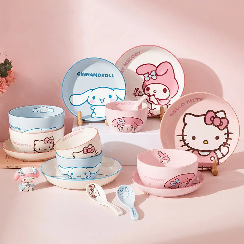 Kawaii Sanrioes Anime My Melody Cinnamoroll Hellokittys Ceramics Bowls Plates - £24.69 GBP+