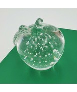 Vtg Clear Glass Apple Paperweight with Leaf &amp; Stem Art Glass Bubbles - $24.43 CAD