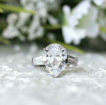 Pear &amp; Baguette Cut 3.50Ct Three Diamond Engagement Ring 14K White Gold Size 7.5 - £217.75 GBP