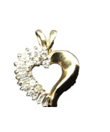 10k Natural Diamond Heart Pendant 1/3 CTW Round and Baguette Cut - £205.75 GBP