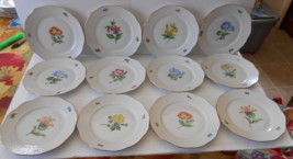 12 HEREND Hungary Kitty floral salad dessert plates 7 1/4&quot; gold basketweave - £315.83 GBP