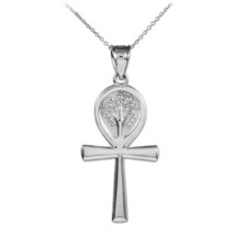 925 Sterling Silver CZ Ancient Egyptian Ankh Cross Openwork Pendant Necklace - £25.70 GBP+