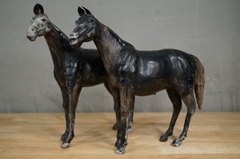 Vintage MCM Mid Century Modern Set Brown Leather Horses Figurines 12&quot; by... - $123.62