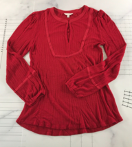 Lucky Brand Top Womens Large Red Hook and Eye Clasp Tunic Cottagecore - £10.83 GBP