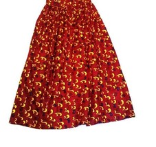 African Fabric Red &amp; Yellow High Waisted Handmade Maxi Skirt - Waist:32&quot; - $34.80