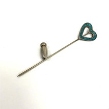 Vintage Sterling Silver Handmade Southwest Inlay Turquoise Heart Lapel Stick Pin - £29.97 GBP