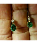  2 Ct Pear Cut Green Emerald Leverback Drop Dangle Earrings 14K Yellow G... - £69.98 GBP