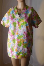 Just Love Women&#39;s Scrub Top Size S Frogs &amp; Flowers - Cotton Blend - $14.01