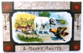 Easter Postcard Rabbits Sheep Rooster Painted Eggs Farm Land 1909 Vintage - £4.24 GBP