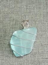 Chunky Aqua Sea Glass Wire Wrapped Pendant - £6.39 GBP