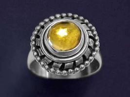 Golden Citrine Sterling Silver Ring, Yellow Citrine Jewelry, Cabochon Citrine Ri - £35.96 GBP