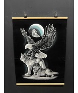 Hand-Painted Black Velvet Artwork, Majestic Embrace Wolf and Eagle Velve... - $1,818.19 MXN